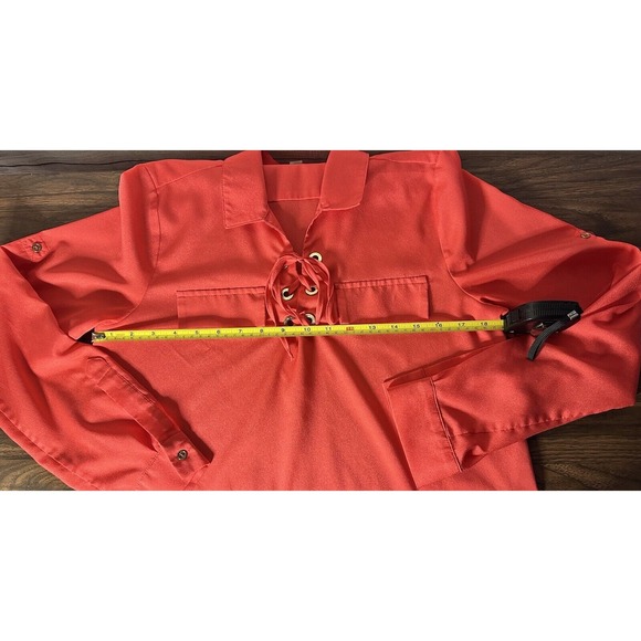 Calvin Klein - Collared Women's Blouse With Tie Up Front. Gold Buttons. - Picture 9 of 11